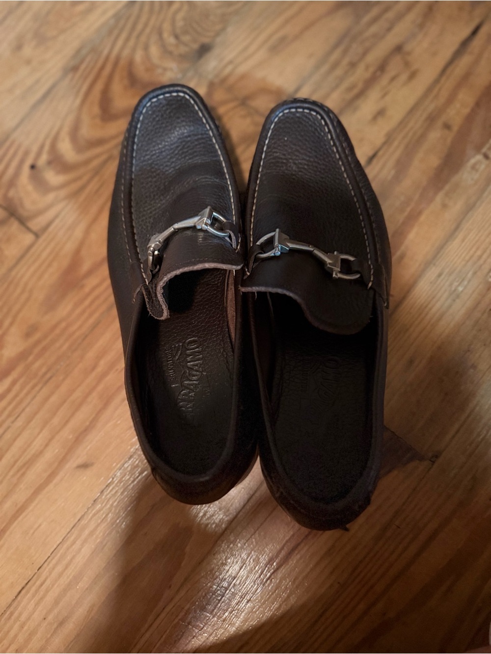 Salvatore Ferragamo Brown Pebbled Leather Gancini Bit Loafers Men’s Size 8 EE - Picture 2 of 4